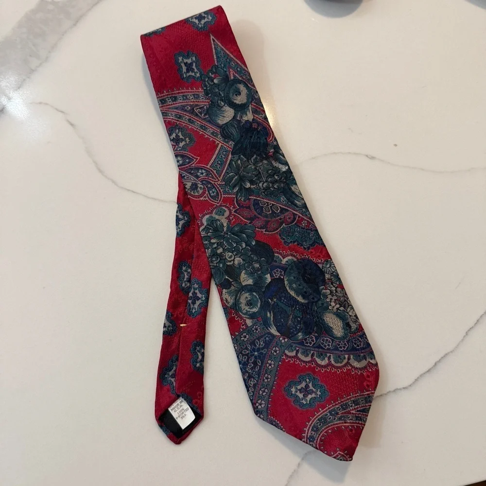 Oscar de la Renta Couture Silk Necktie Baroque Floral Scrolls Vintage Boutique - Picture 1 of 8